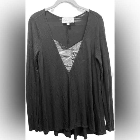 Philosophy Republic Clothing Faux Leather Insert Long Sleeve Top. Size M. Black - Picture 1 of 7